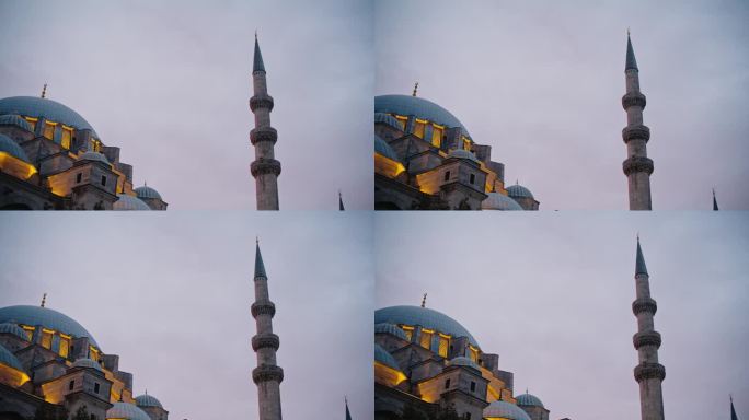 苏莱曼耶清真寺映着黄昏的天空