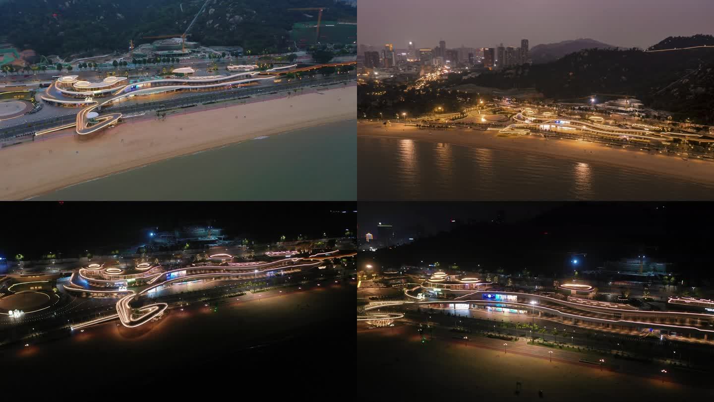 航拍珠海地标城市阳台夜景