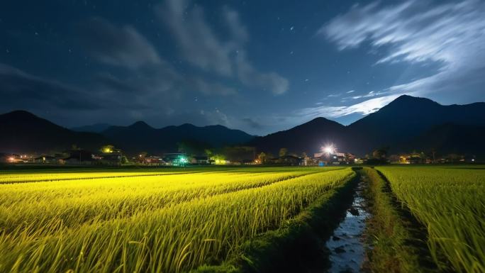 宁静的夜晚稻田