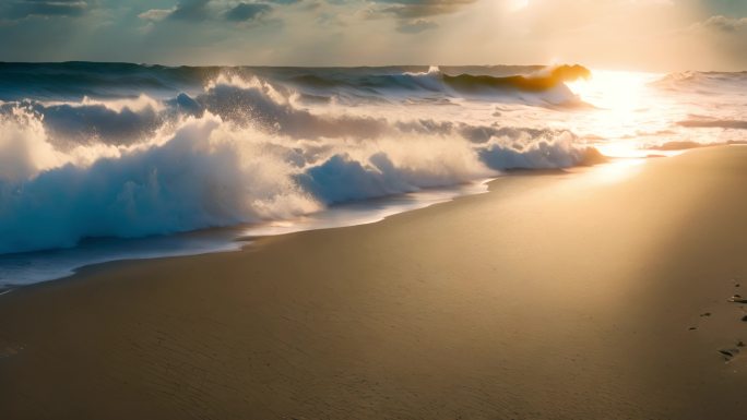 海浪巨浪航拍海上日出日落海岸慢镜头
