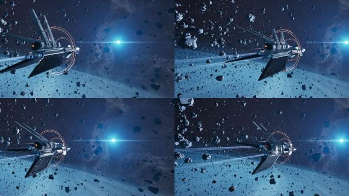 4K写实电影级宇宙陨石群科幻飞船星际穿越