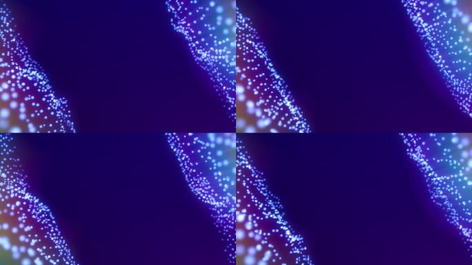 垂直视频，辉光蓝粉紫红数字景观与圆形球体波和粒子