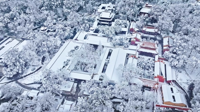 4k长沙岳麓书院雪景航拍