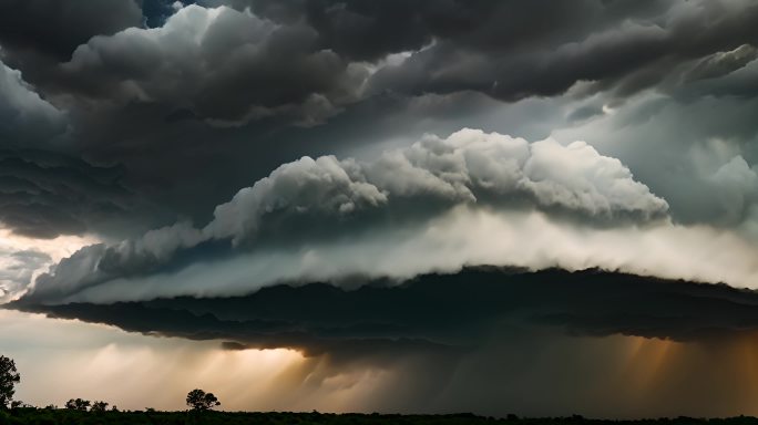 积雨云遮天蔽日云层透光空境云翻滚