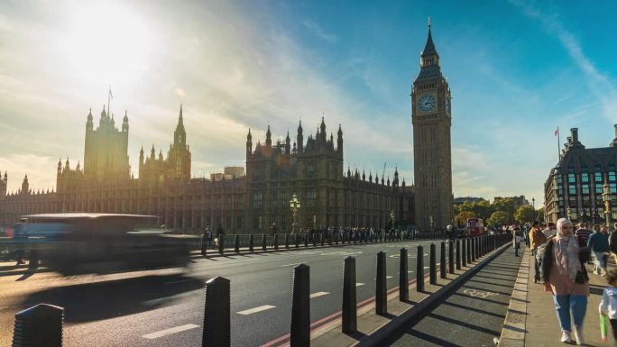 英国伦敦的大本钟、国会大厦、威斯敏斯特大桥观光漫步