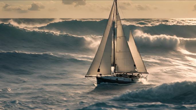 帆船 海洋巨浪 海浪航行 航海拼搏