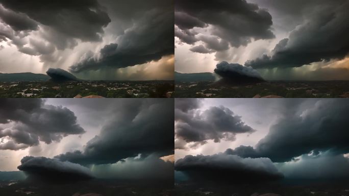 积雨云遮天蔽日云层透光空境云翻滚