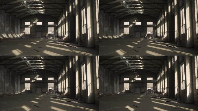 老厂房老工厂废弃厂房光影延时