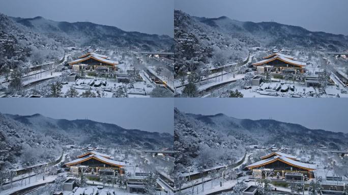 4k长沙岳麓山西大门雪景航拍