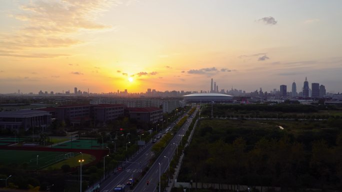 浦东足球场 体育 建筑 上海 航拍 日落