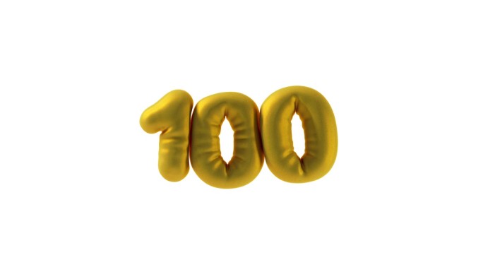 3D渲染100个数字的形式膨胀的金箔气球