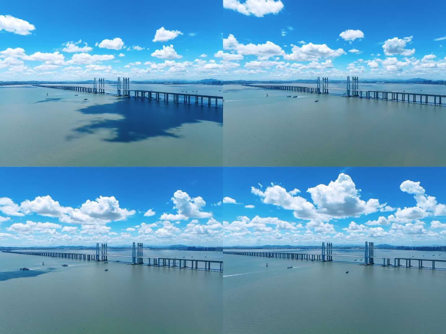 泉州蟳埔开渔节渔船穿过泉州湾跨海大桥流云