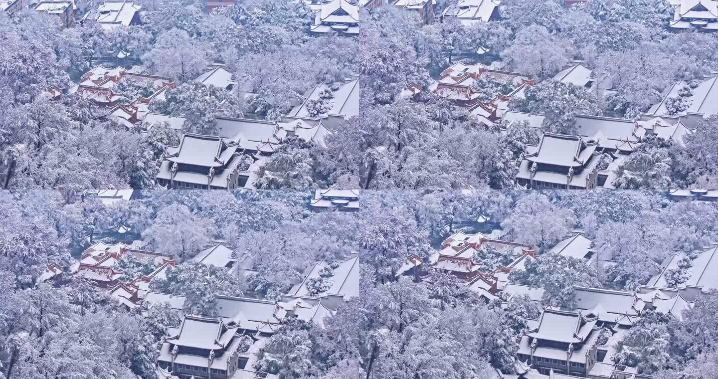 4k长沙岳麓书院雪景航拍