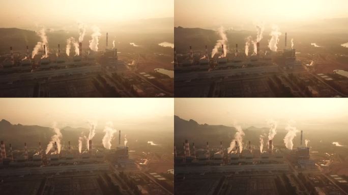 工业厂房的航拍烟雾，全球变暖的概念