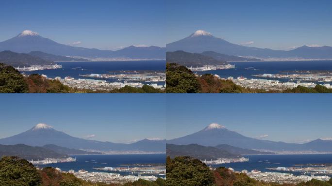 从山上看富士山和静冈海