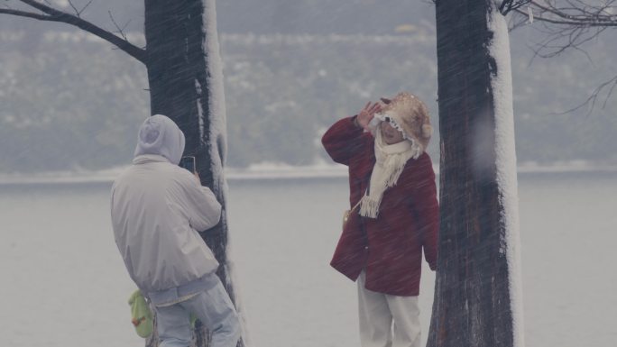 风雪杉树道上的游客04