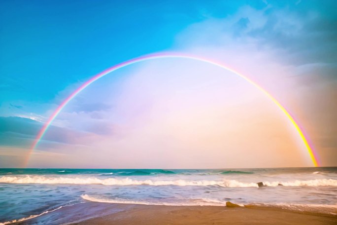 雨后海边出现彩虹全景