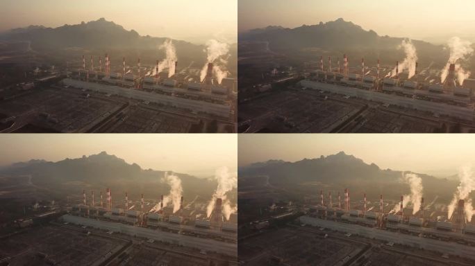 工业厂房的航拍烟雾，全球变暖的概念