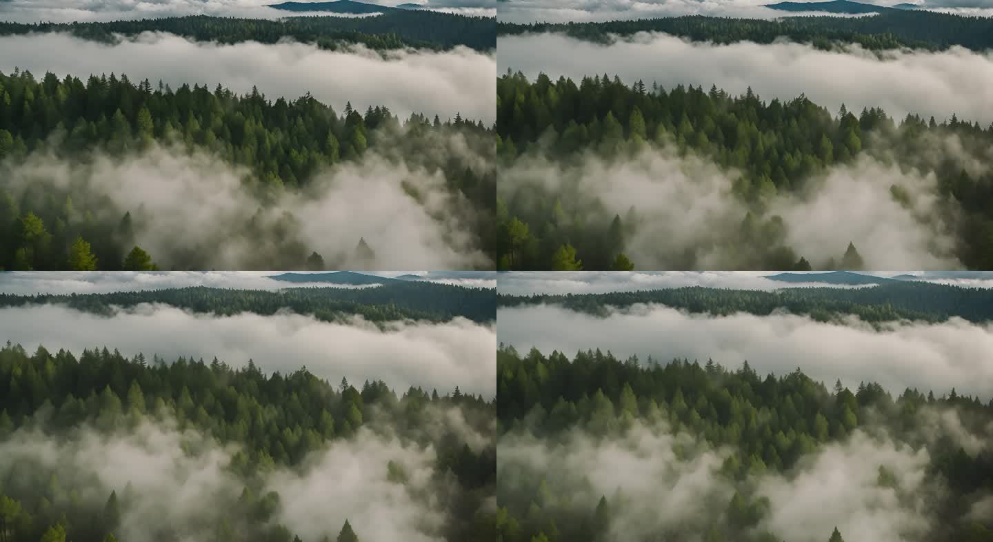 春天云雾聚集森林