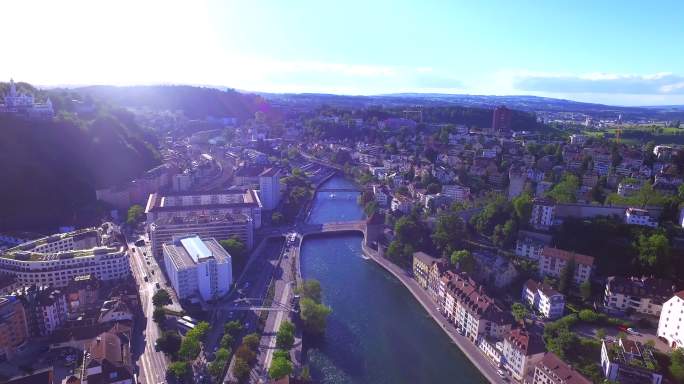瑞士卢塞恩河航拍空镜