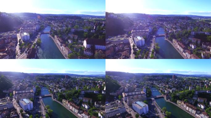 瑞士卢塞恩河航拍空镜