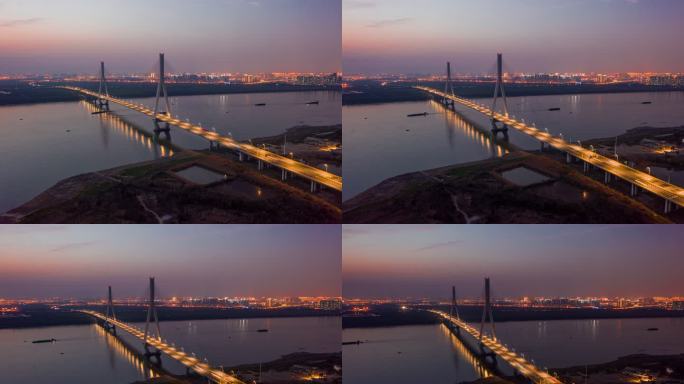 武汉沌口长江大桥日转夜航拍延时摄影