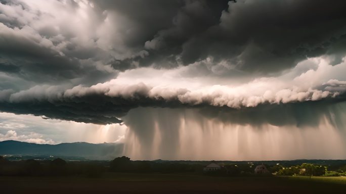 积雨云遮天蔽日云层透光空境云翻滚