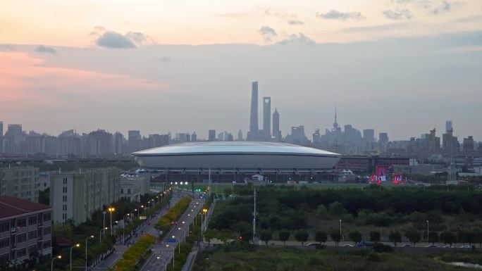 浦东足球场 体育 建筑 上海 航拍 夜景