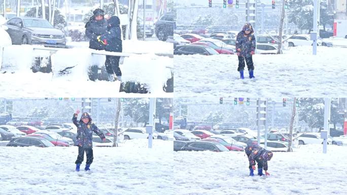 下雪天里，儿童玩雪，打雪仗