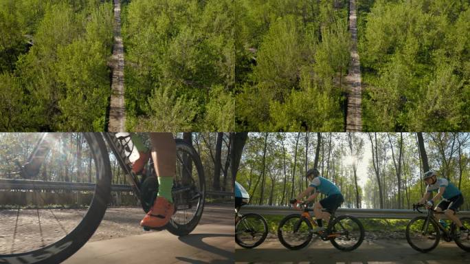 4K在树林里骑自行车赛车手比赛运动健身