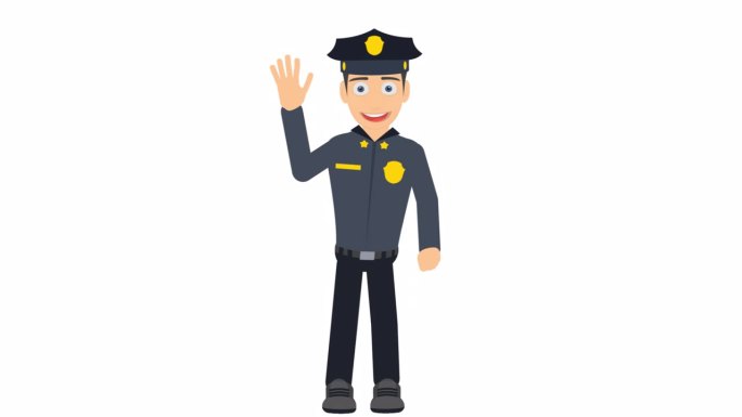警察。一个警察挥手的动画。卡通