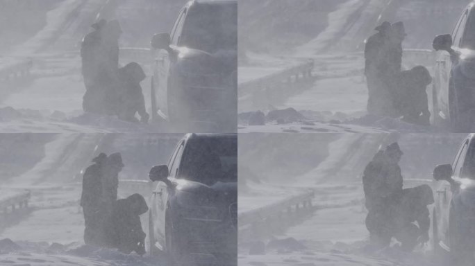 极寒天气寒冷大风艰难回家过年车辆雪地抛锚