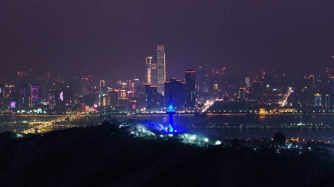 4k长沙岳麓山雪后夜景航拍