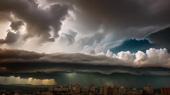 积雨云遮天蔽日云层透光空境云翻滚