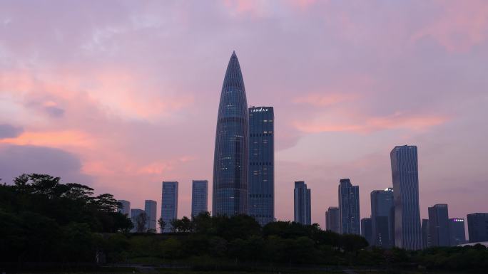 深圳后海地标建筑晚霞夜景延时