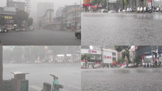 夏季暴雨城市内涝风雨无阻倾盆大雨大雨车流