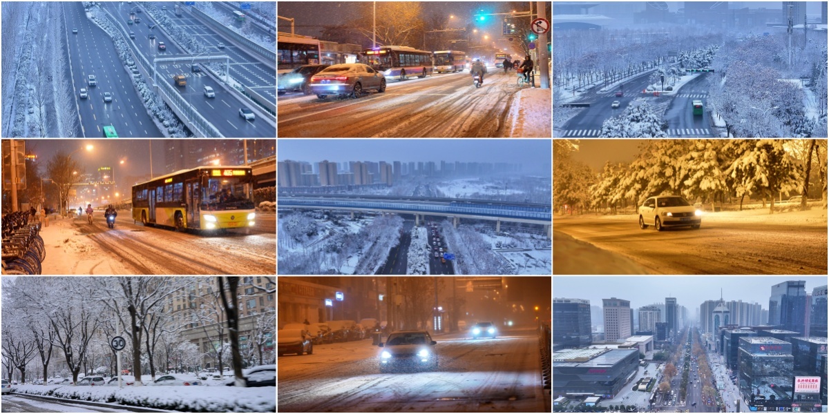冬季雪天车辆行驶 冬季城市道路雪天