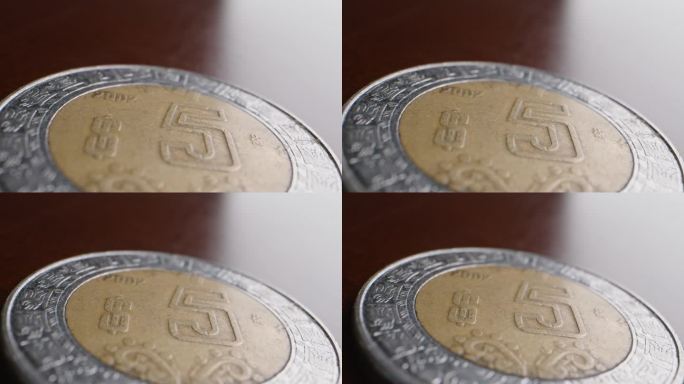 极端宏观艺术细节拍摄墨西哥5比索硬币从2002年