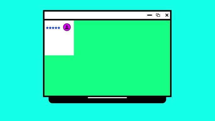 电脑屏幕上的工作椒图标动画青色的背景。