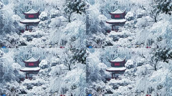 湖南长沙岳麓山爱晚亭雪景航拍