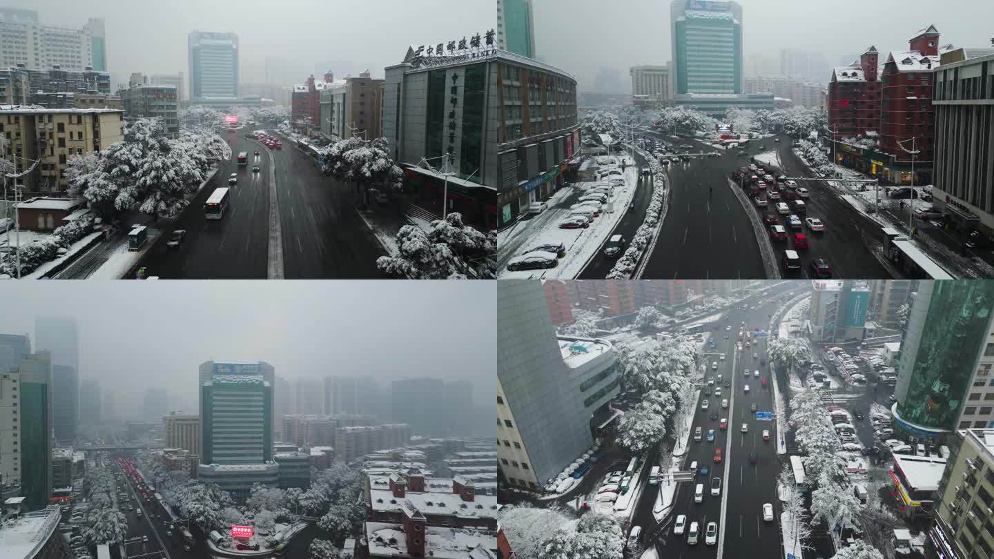 4K航拍长沙雨花区芙蓉路城区雪景5