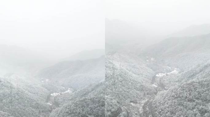 【竖屏】台州黄岩雪景航拍大雪深山长潭水库