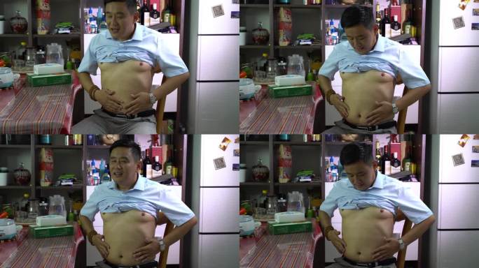 B120中年男人摸肚子变小了瘦了减肥