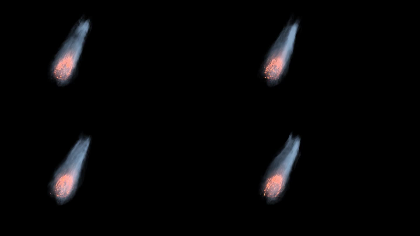 流星在快速燃烧，透明的背景