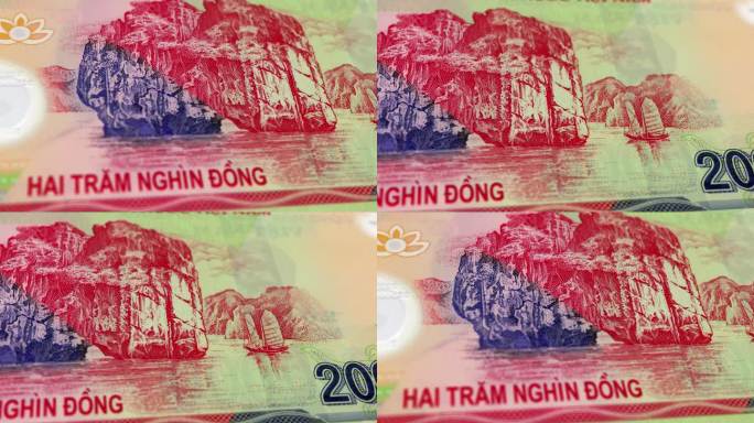 越南20万越南盾纸币，20万越南盾，越南盾特写和宏观视角，跟踪和多利拍摄20万越南盾纸币观察和储备侧