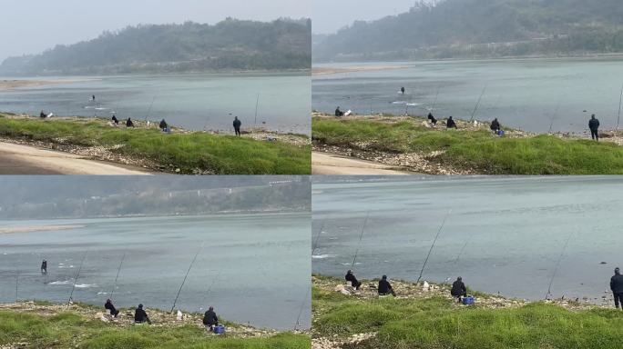 岷江河畔的钓鱼人