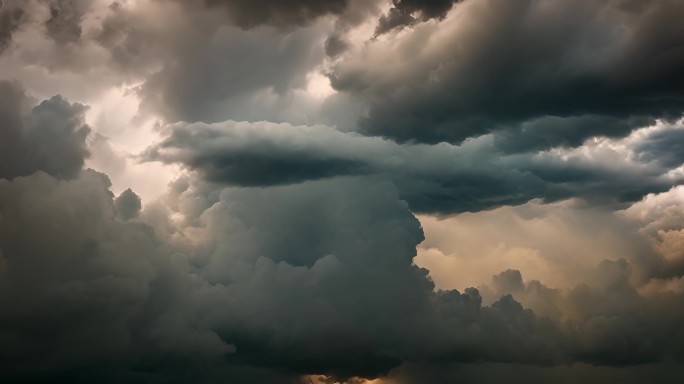 积雨云遮天蔽日云层透光空境云翻滚