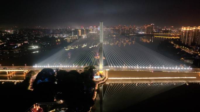 福州台江区三县洲大桥江心公园航拍夜晚夜景