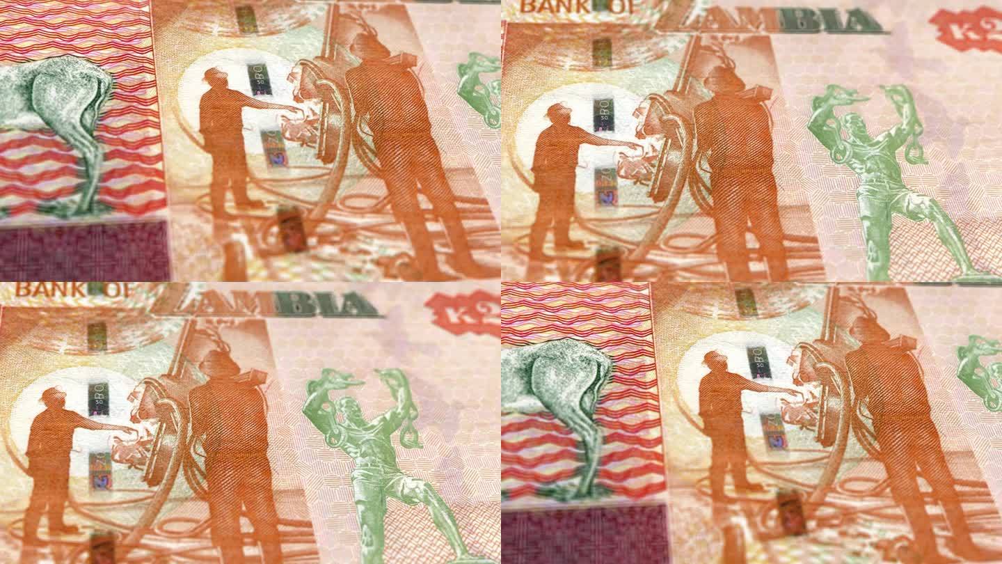 赞比亚克瓦查20张钞票，赞比亚克瓦查20张钞票，赞比亚克瓦查的特写和宏观视图，跟踪和多利拍摄20张赞