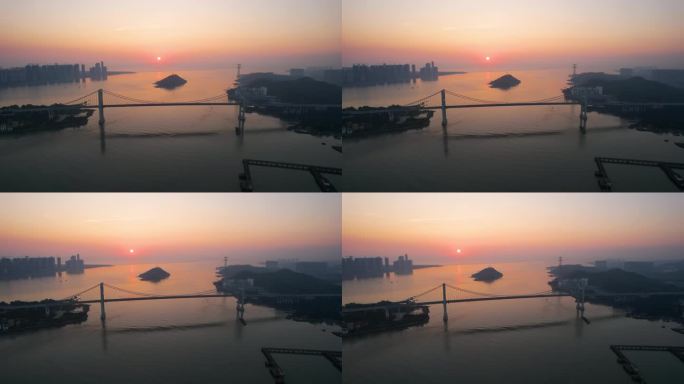 汕头海湾大桥城市日出朝霞冬季风光航拍